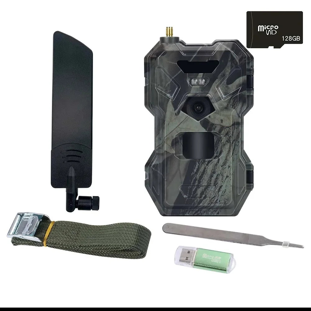 4G Wildcamera – Jachtcamera – Trailcamera – Natuurbewakingscamera – Beveiligingscamera – 30MP Foto’s – 2K Video & Nachtzicht - met 128GB