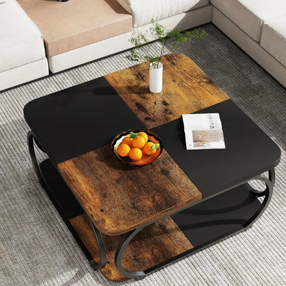 Vierkante Salontafel – Koffietafel – Tafel – Opbergtafel – Houten Tafel – Twee Opbergniveaus – Duurzaam Massief Hout – Compact 100x40 cm