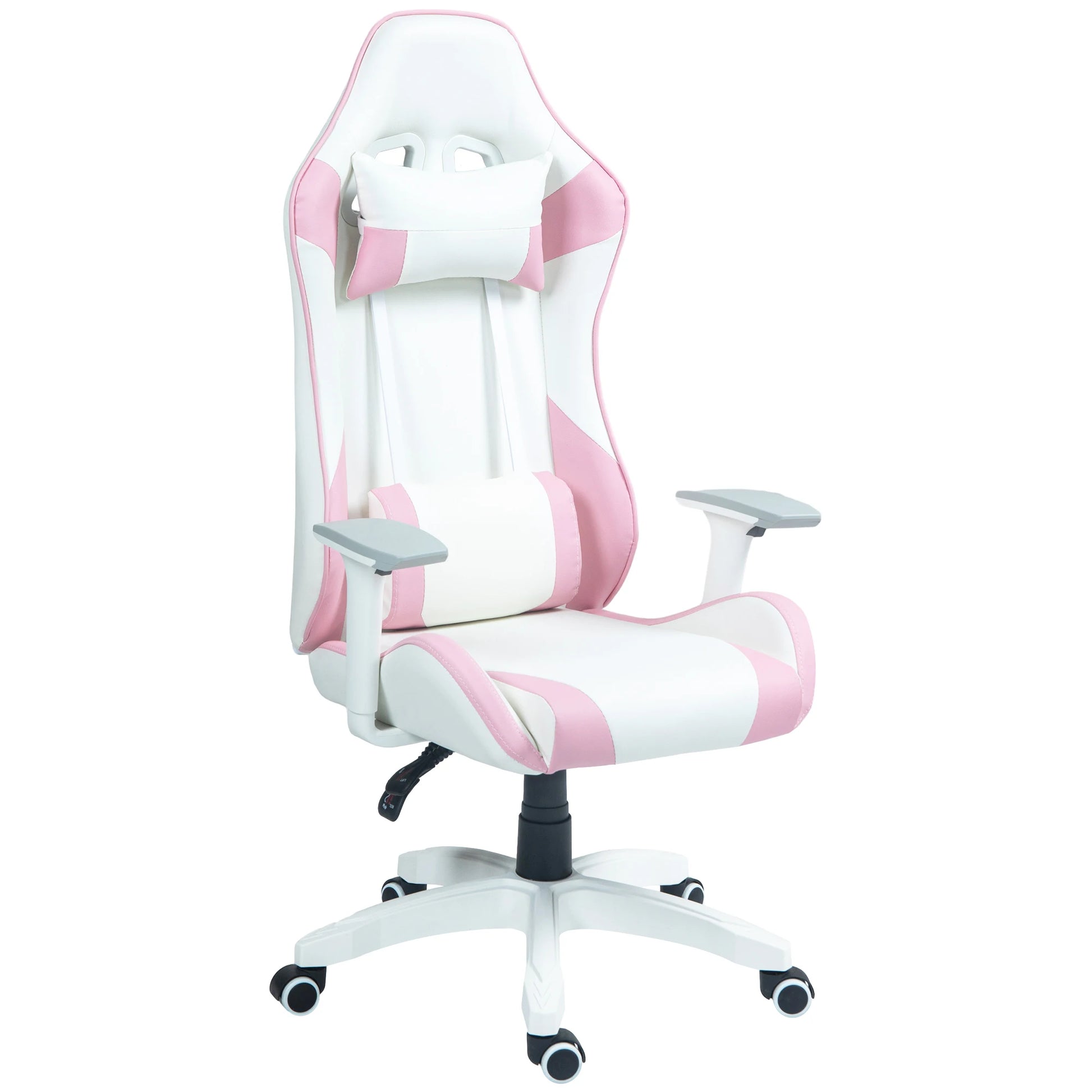Gamingstoel – Bureaustoel – Computerstoel – Werkstoel – Ergonomisch Ontwerp – Verstelbare Armleuningen - 67 x 60 x 120-128 cm - Roze - QUORE