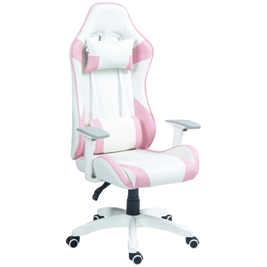 Gamingstoel – Bureaustoel – Computerstoel – Werkstoel – Ergonomisch Ontwerp – Verstelbare Armleuningen - 67 x 60 x 120-128 cm - Roze - QUORE