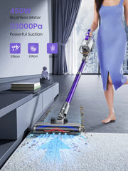 Cordless Stick Vacuum Cleaner - Stick Vacuum Cleaner - Vacuum Cleaner - Cordless Stick Vacuum Cleaner - Powerful Suction - 450W - 38000PA - HEPA Filter - LCD - Purple