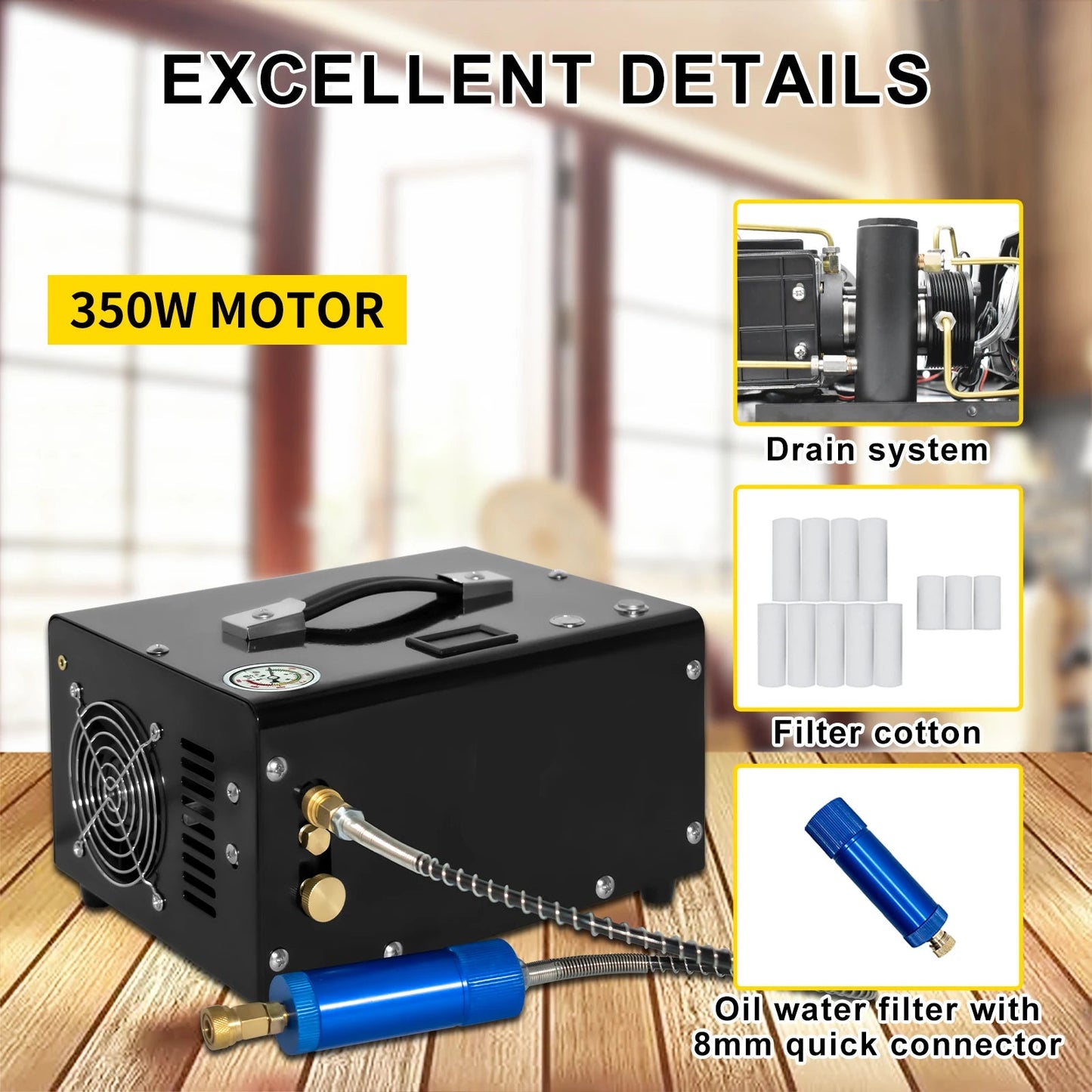 Luchtcompressor - Draagbare Luchtcompressor - Airpress Compressor - 300Bar - 4500Psi PCP - 220V - Hoge druk - Draagbare Compressor - met 12V-voeding voor Auto - voor Duiken - met Luchtgeweer