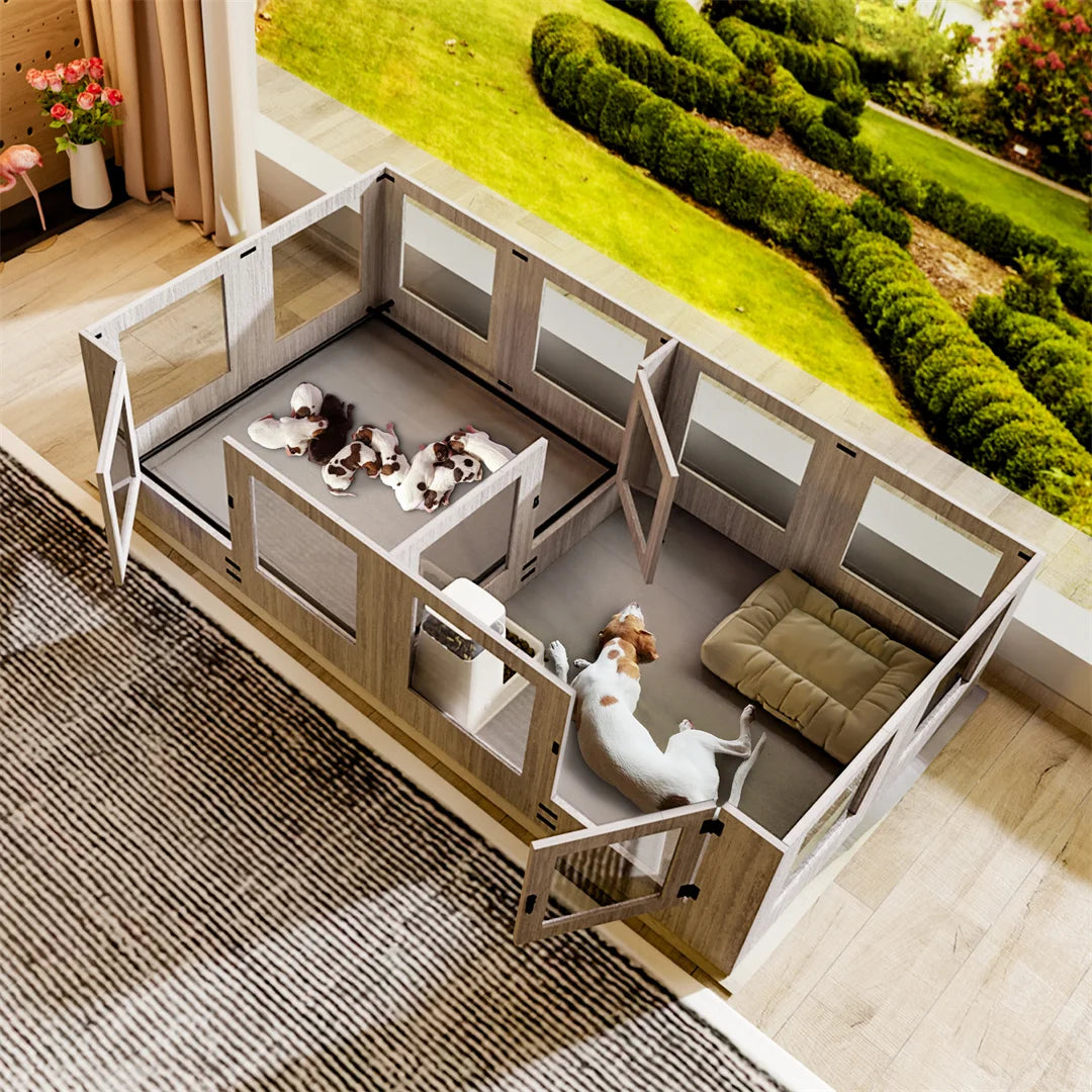 Whelpbox – Puppybox – Speelren – Kennel – Gehard Glas – Doorschuifbare Scheidingswand - A - QUORE