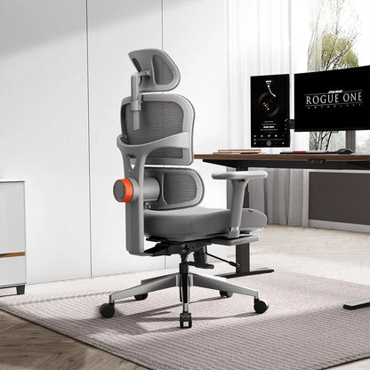 Ergonomische Bureaustoel - Gaming Stoel - Stoelen - Bureaustoelen - met Verstelbare Rugleuning - Armleuningen - Voetsteun & Hoofdsteun - Lendensteun Automatisch - Kantelbare Rug - Voor Thuiswerk & Kantoor - Grijs