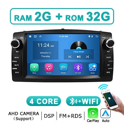 7" 2 Din Android 14 Autoradio – Multimedia Speler – Navigatie Systeem – CarPlay – Android Auto – 7 Inch Touchscreen – Draadloze Connectiviteit