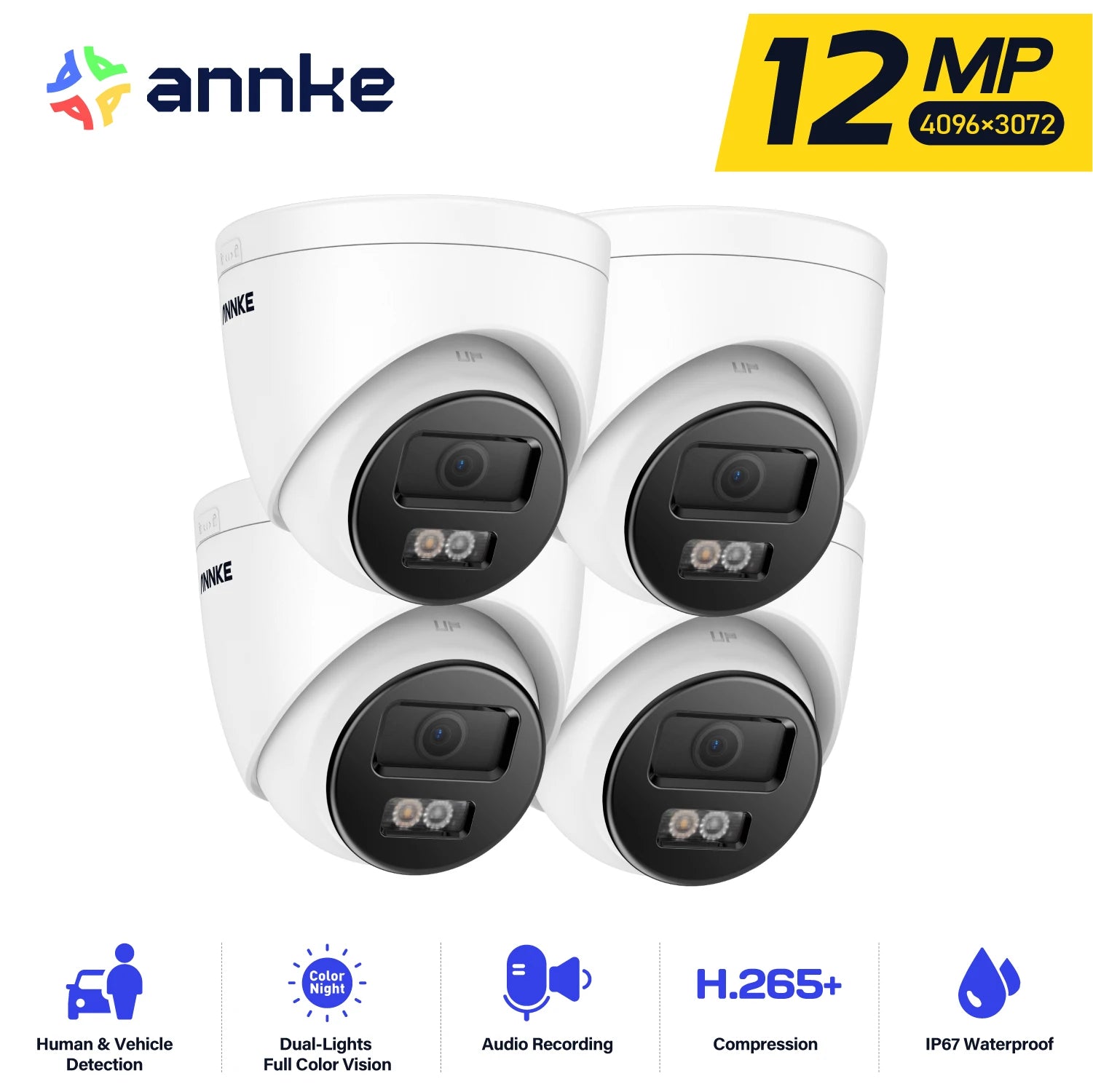 IP Bewakingscamera – Beveiligingscamera – Netwerkcamera – Dome Camera – PoE Camera – 12MP Ultra HD – Smart Dual-Light Nachtzicht - QUORE