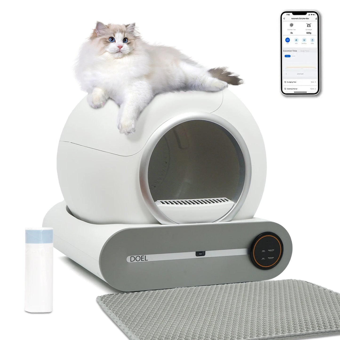 Automatische Kattenbak – Zelfreinigende Bak – Slimme Kattenbak – Kattenbak Met App – 65 Liter – Sensor Met Gewichtdetectie