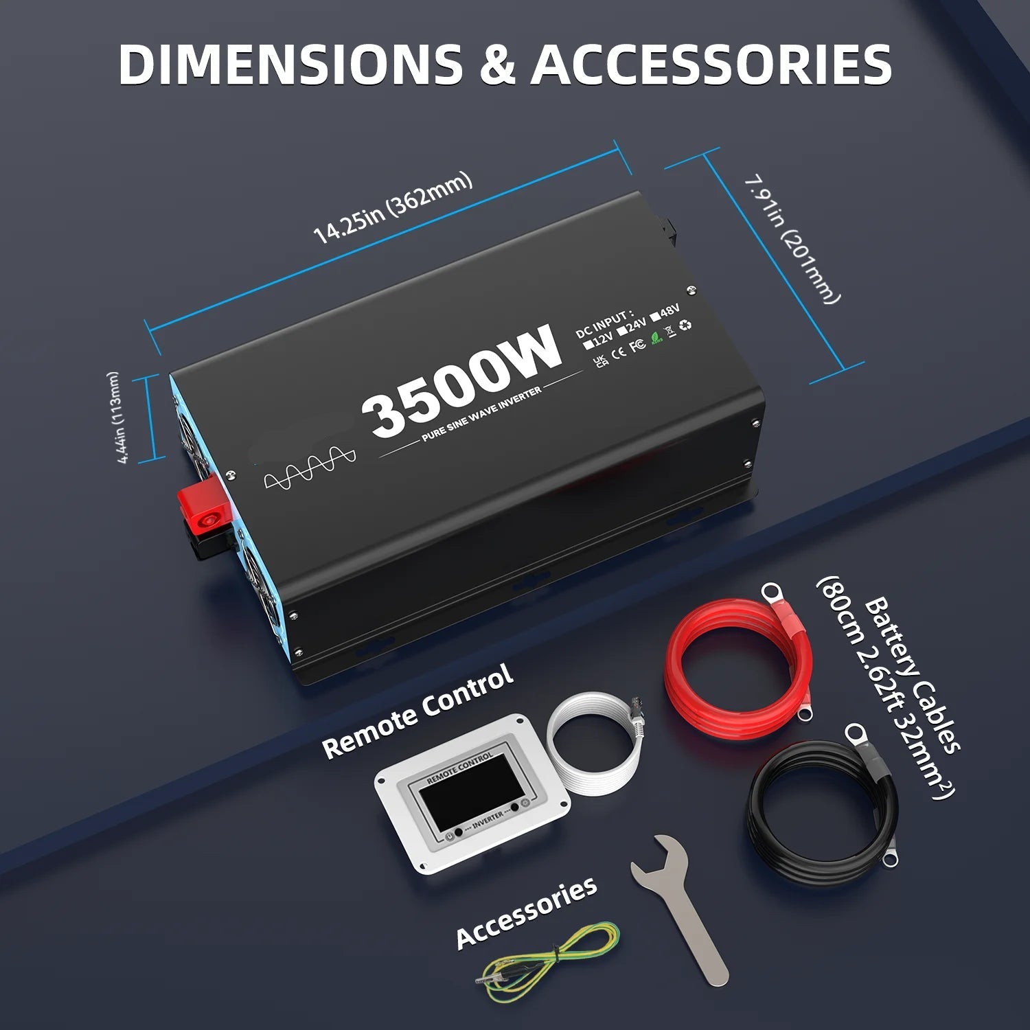 Omvormer – Spanningsomzetter – Stroomomvormer – Sinusgolfomvormer – 12V - 3500W Continu Vermogen – Pure Sinusgolf Technologie - QUORE