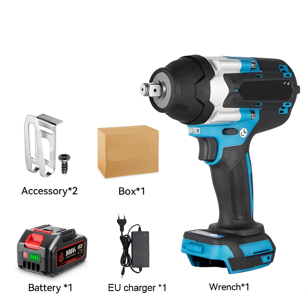 Slagmoersleutel - Slagmoermachine - Slagschroevendraaier - 1800Nm - 1/2 Inch - Krachtige - Brushless - met 1 Accu en EU Stekker A – Voor 21V/18V Batterij