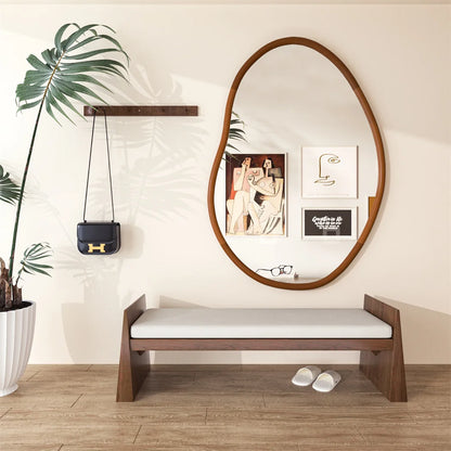Wandspiegel – Houten – Asymmetrische Spiegel – Onregelmatige Spiegel – Natuurlijke Spiegel – Beukenhout Frame – M - 56 x 82 cm – Flexibele Ophangmogelijkheden