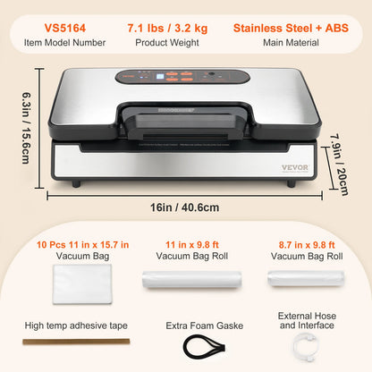 Vacuümmachines - Vacuümapparaat  - Vacumeermachine - Vacumeermachine Foodsaver - Foodsaver - 130W - 90Kpa -  Inclusief 10 Vacuümzakken - QUORE