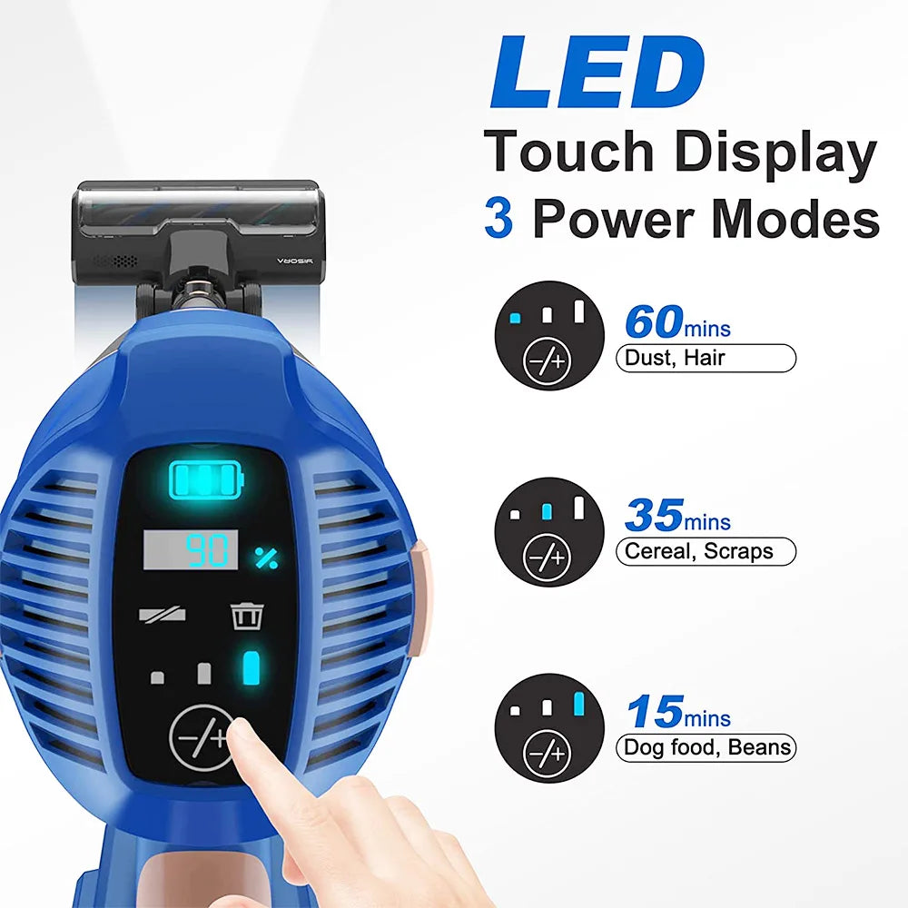8-in-1 - Draadloze Stofzuigers - Stofzuiger - Natte & Droge - Vacuum Cleaner - 25000Pa - 265W - LED Display - Hoogte Verstelbaar - 0.8 L Stoftank - Blauw