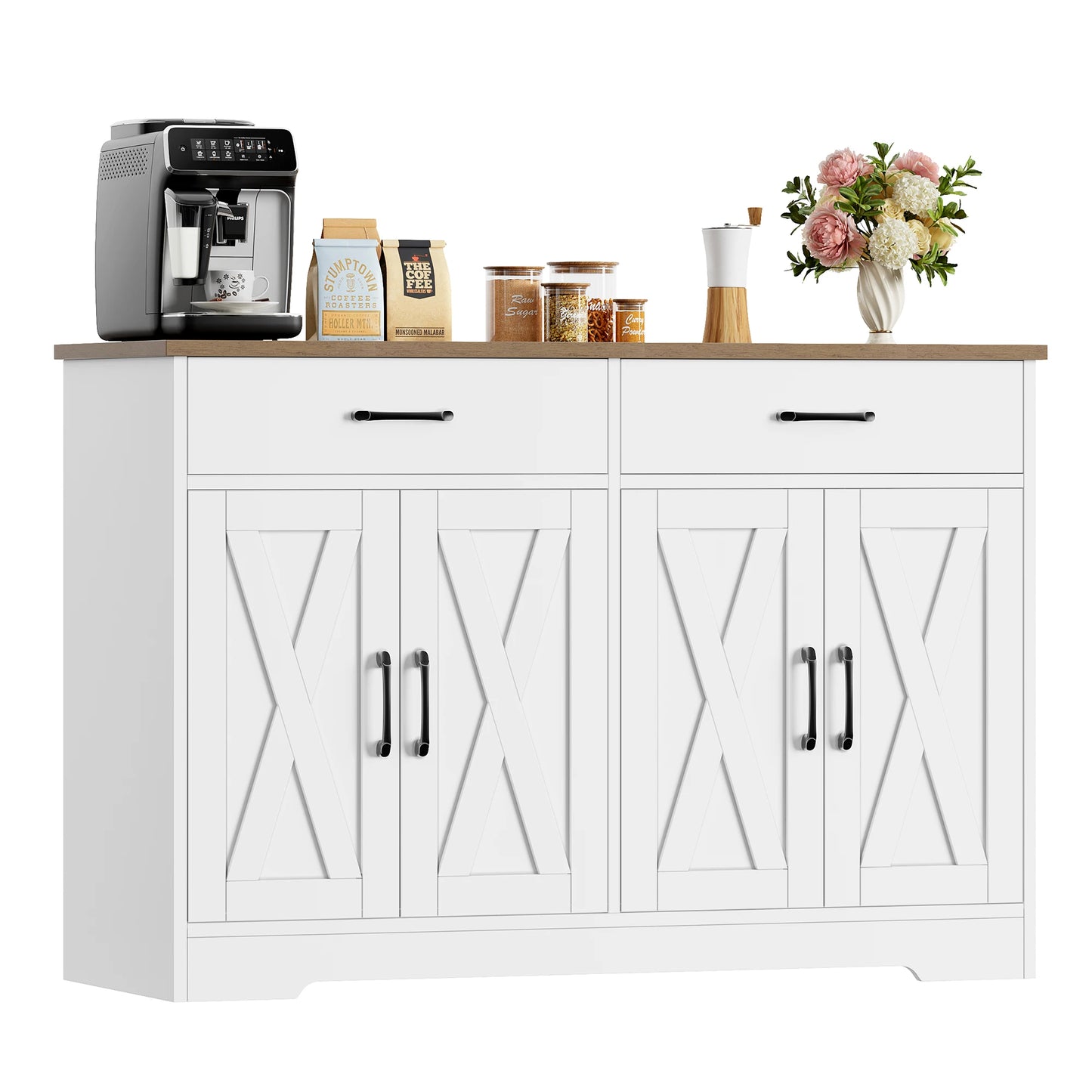 Keukenkast – Dressoir – Buffetkast – Opbergkast – Woonkamerkast – Wit/Zwart – 120 cm Breed – Krassen- en Vochtbestendig Hout - QUORE