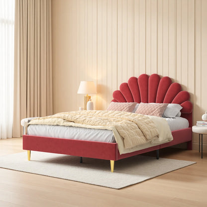 Bedframe – Fluwelen Bed – Gestoffeerd Bed – Tweepersoonsbed – Beige – MDF Frame – 12 Verstevigde Latten