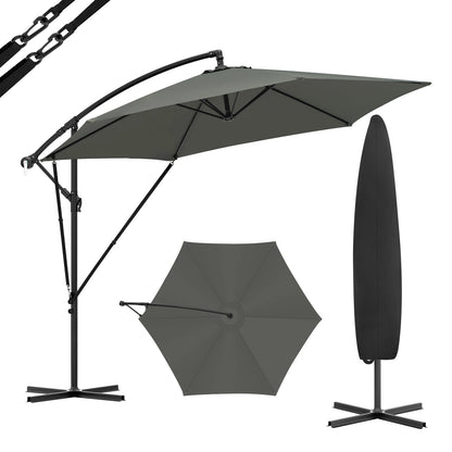 Parasol - Zweefparasols - Tuinparasol - Balkonparasol - Recht Kantelbaar - UV-bestendig - Duurzaam - Waterdicht - voor  Buiten - Tuin - Terrastafel - Rond - Polyester -310 x 310 cm - Donkergrijs