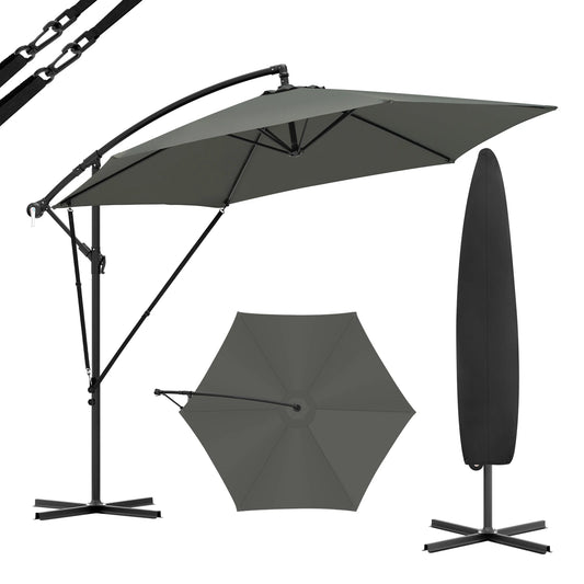 Parasol - Zweefparasols - Tuinparasol - Balkonparasol - Recht Kantelbaar - UV-bestendig - Duurzaam - Waterdicht - voor  Buiten - Tuin - Terrastafel - Rond - Polyester -310 x 310 cm - Donkergrijs