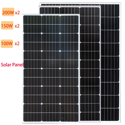Zonnepaneel - Zonnepanelen - Monokristallijn - Set van 2 - 100W - Rigid Glass - Waterdicht - Lichtgewicht - On-Grid/Off-Grid Gebruik - Hoge Efficiëntie