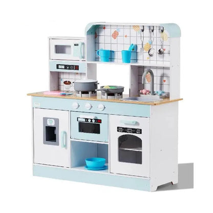 Speelkeuken - Speelgoedkeuken - Keukenset - met Geluid Fantasiespel - Servies - voor 3-6 jaar - Peuters - Solide Structuur - Oneindige Verbeelding - Educatieve Waarde - Leuke Interactie - Hout - 88.6 x 31.75 x 90.4 cm - Wit