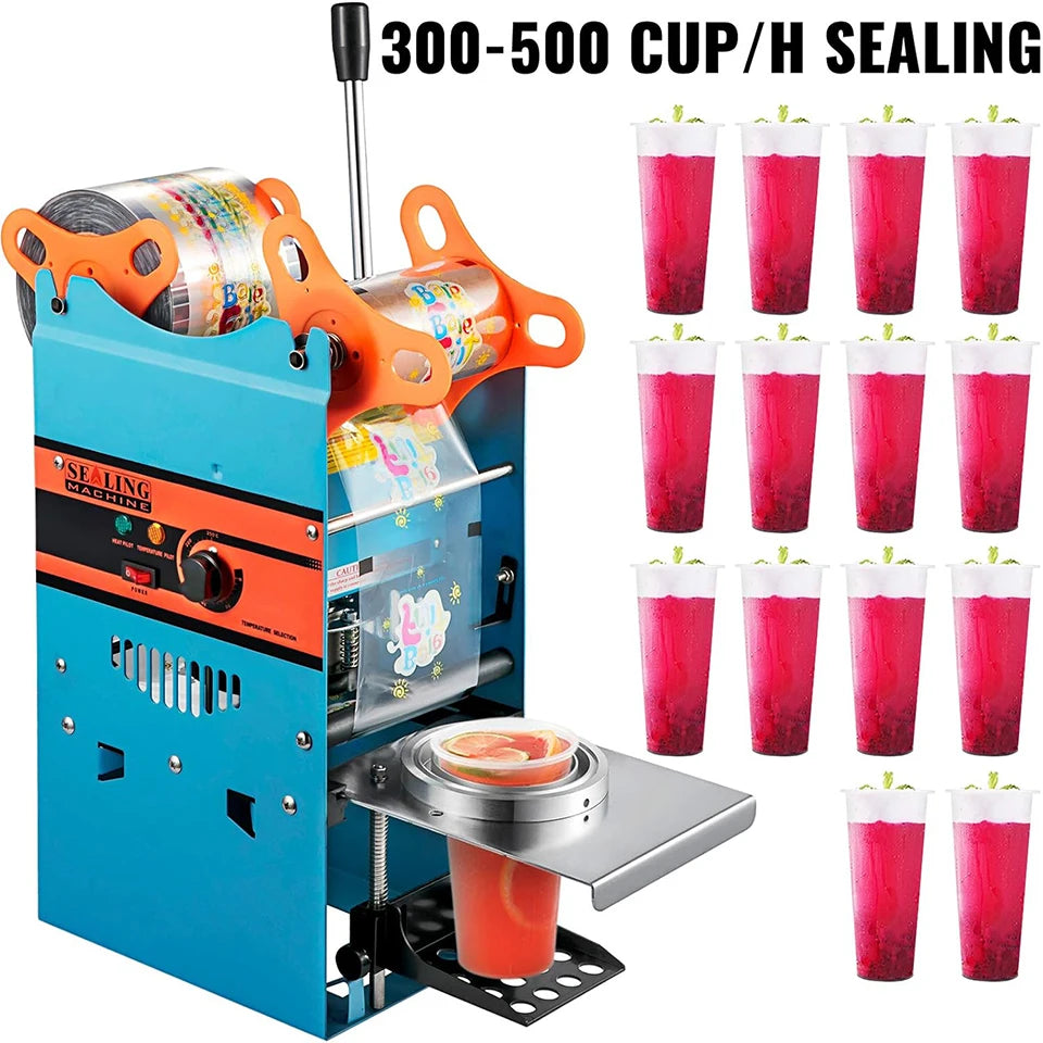 Handmatige Bekersluitmachine - Koolstofstaal en ABS - Maximum 500 Kop/Uur - Voor Drankrestaurants - Drankenfabrieken en Melktheewinkels - 27x27x65 - 220V -  Blauw