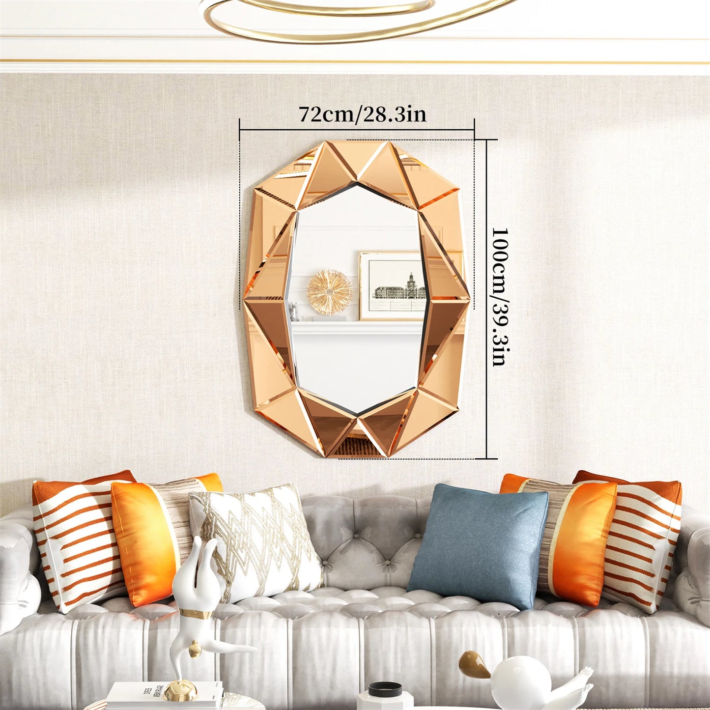 Wandspiegel – Decoratieve Spiegel – Badkamerspiegel – Slaapkamer Spiegel – Woonkamer Spiegel – Asymmetrisch Ontwerp – 72x100 cm Taupe Met Glas Inleg