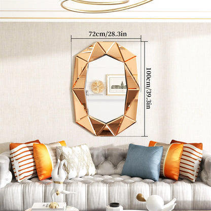 Wandspiegel – Decoratieve Spiegel – Badkamerspiegel – Slaapkamer Spiegel – Woonkamer Spiegel – Asymmetrisch Ontwerp – 72x100 cm Taupe Met Glas Inleg
