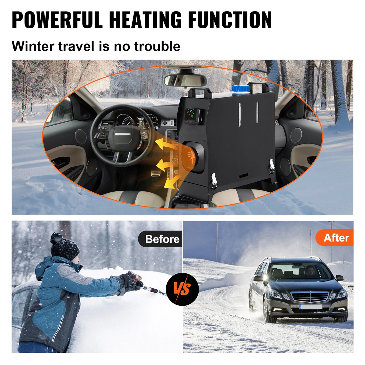 Diesel Heater - Auto Heater - Parkeer Heater - Diesel Heater - 8KW - 12V - Eén Gat voor Stopcontact - met Zwarte LCD Schakelaar - Snel Verwarmende Heater - Zwart - QUORE