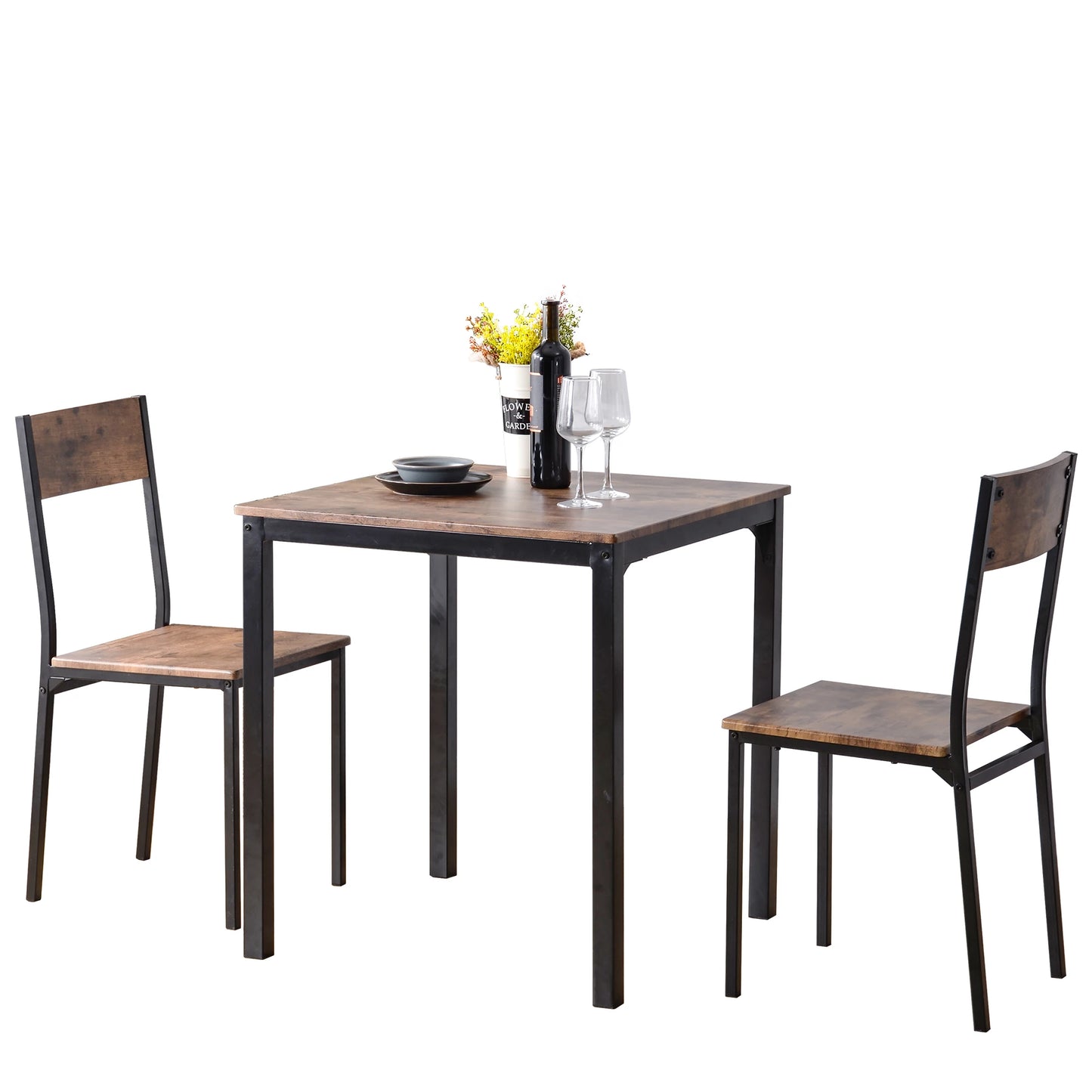 Eetkamerset – Eethoek – Tafel En Stoelen – Compact – Ruimtebesparend – MDF Tafelblad Met PVC – Metalen Frame Poedergecoat