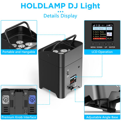 Draadloze Par Verlichting – Stage Licht – LED Spot – DJ Verlichting – Feestverlichting – 4 Stuks Met Draagtas – 80W Met Ingebouwde Accu – RGBWA+UV Kleuren