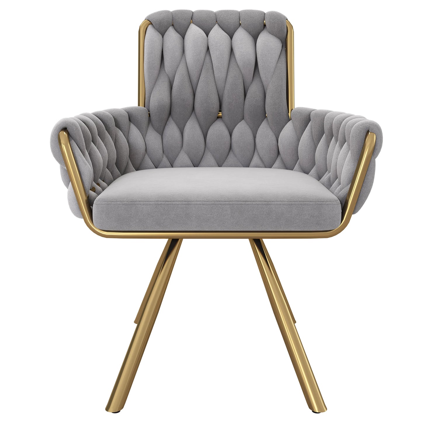 Eetkamerstoel – Set van 4 - Fluwelen Stoel – Comfortabele Stoel – Draaistoel – 360° Draaibaar – Hoge Rugleuning – Stalen Frame - Grijs