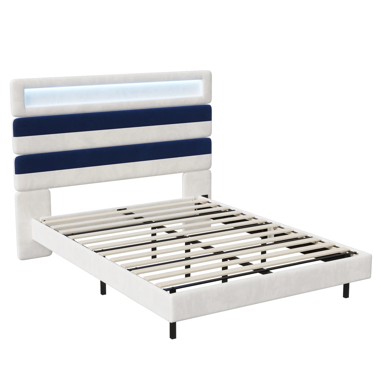 Bed – Slaapbed – Houten Bed – Velours Bed – Tweepersoonsbed – Stevig Houten Frame – Comfortabel Hoofdbord