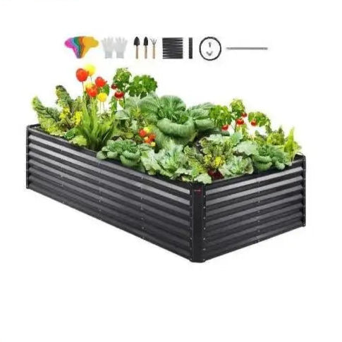Plantenbak - Plantenbakken voor Buiten - Bloembak - Verhoogde Metalen - Groot Tuinbed met Open Onderkant – Ideaal voor Groenten, Kruiden en Bloemen - Grijs