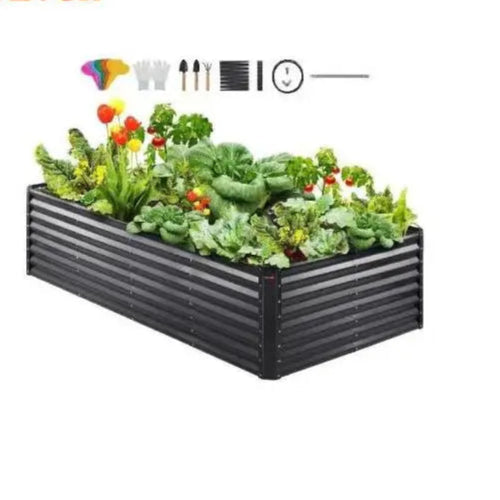Plantenbak - Plantenbakken voor Buiten - Bloembak - Verhoogde Metalen - Groot Tuinbed met Open Onderkant – 120 x 90 x 30 cm - Ideaal voor Groenten, Kruiden en Bloemen - Zilver