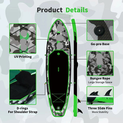 Opblaasbaar Stand Up Paddle Board - Sup Board - Supboard - 330x84x15 cm - voor Volwassenen - Max 150 kg – Antislip – Voor Meer - Rivier - Zee - Inclusief Paddle - Rugzak - Zadel & Accessoires - Groen
