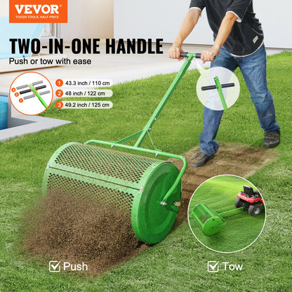 Vevor - Compost Spreader - Compost - 24 in Push/Tow-Behind Roller Grass Spreader with Height Adjustable T-Handle