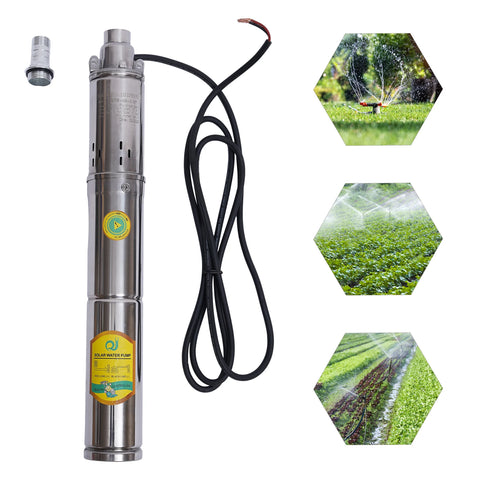 Zonne-energie Diepe Put Waterpomp - 24V - 370W - RVS - Dompelpomp voor Irrigatie - Landbouw & Watervoorziening - Farm Ranch Dompelpomp voor Diepe Putten - Zilver
