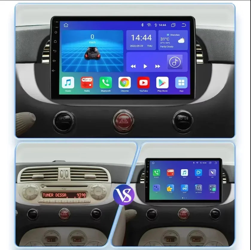 9 Inch Android Autoradio FIAT 500 – Multimedia Speler – Navigatie Systeem – Touchscreen Radio – Draadloze CarPlay Android Auto – Groot Scherm – Ingebouwde GPS