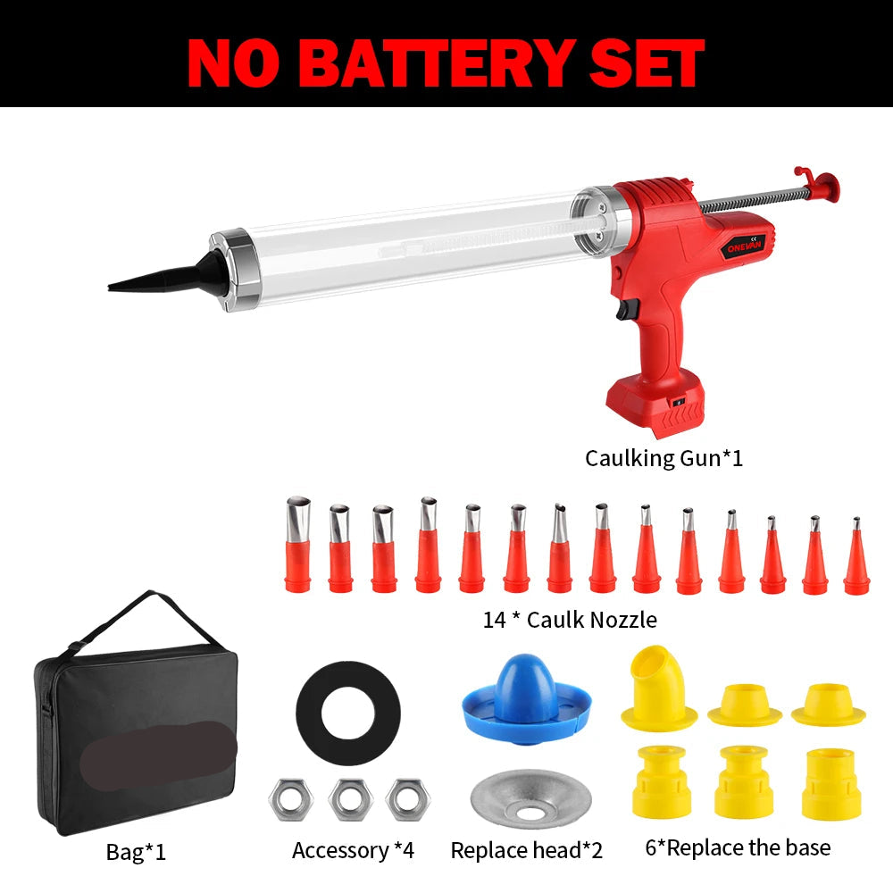 Elektrisch Kitpistool - Accu Kitspuit - Lijmpistool - 6 Snelheden - 18V - Voor Glas - Rubber & Kit - Meerdere Toepassingen - Inclusief 14 Nozzles - Zonder Accu - QUORE