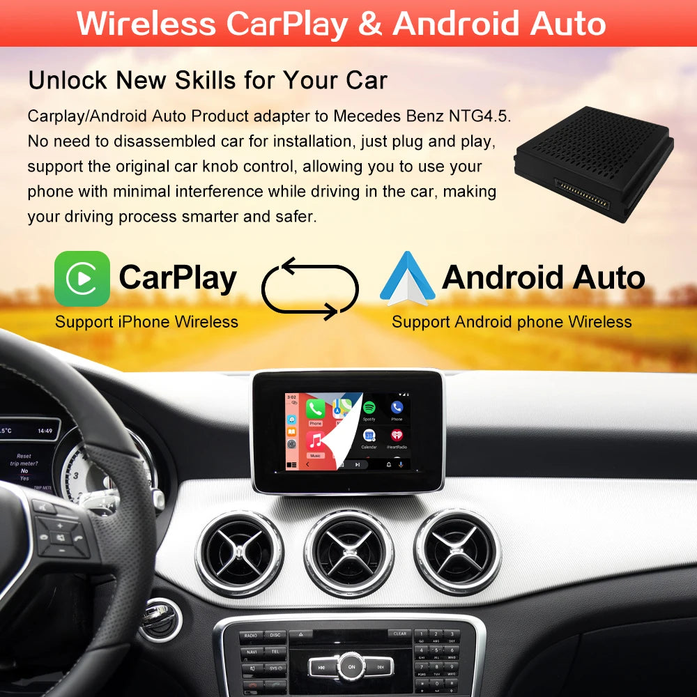 Draadloze CarPlay Decoder Box – Wireless CarPlay Adapter – Android Auto Interface – Car Multimedia Converter – Plug & Play Installatie – Compatibel Met Mercedes Benz NTG4.5 – 5 Inch Display – 12W Output