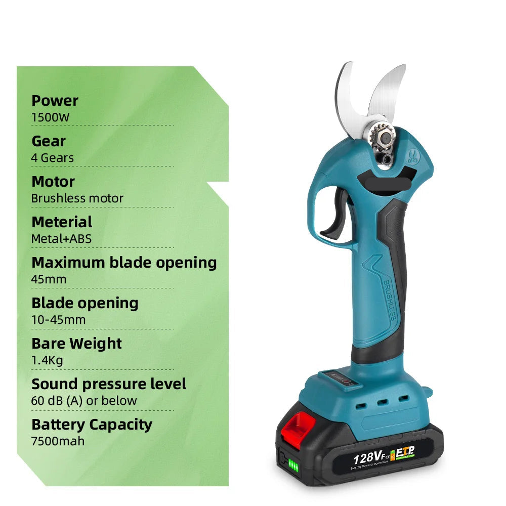 Elektrische Snoeischaar - Takkenschaar - Takkenzaag - Snoeizaag - Accu - 30MM - Borstelloze - Snijdiameter - met 4 Snelheden - 18V 2x Accu & EU Stekker - voor Fruitbomen en Bonsai