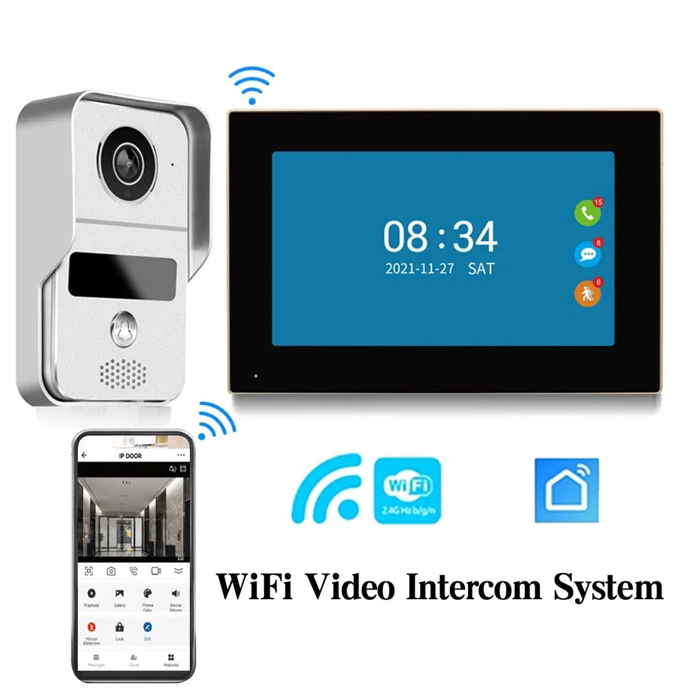 IP Videosysteem Draadloos – Intercom Systeem – Deurcamera – Video Deurbel – Video Intercom – 7 Inch Touchscreen – 1080p HD Camera Met Nachtzicht