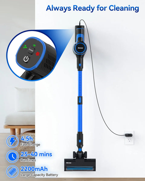 Cordless Stick Vacuum Cleaner - Stick Vacuum Cleaner - Vacuum Cleaner - Cordless Stick Vacuum Cleaner - Powerful Suction - 6-in-1 Vacuum Cleaner - 200W - Blue