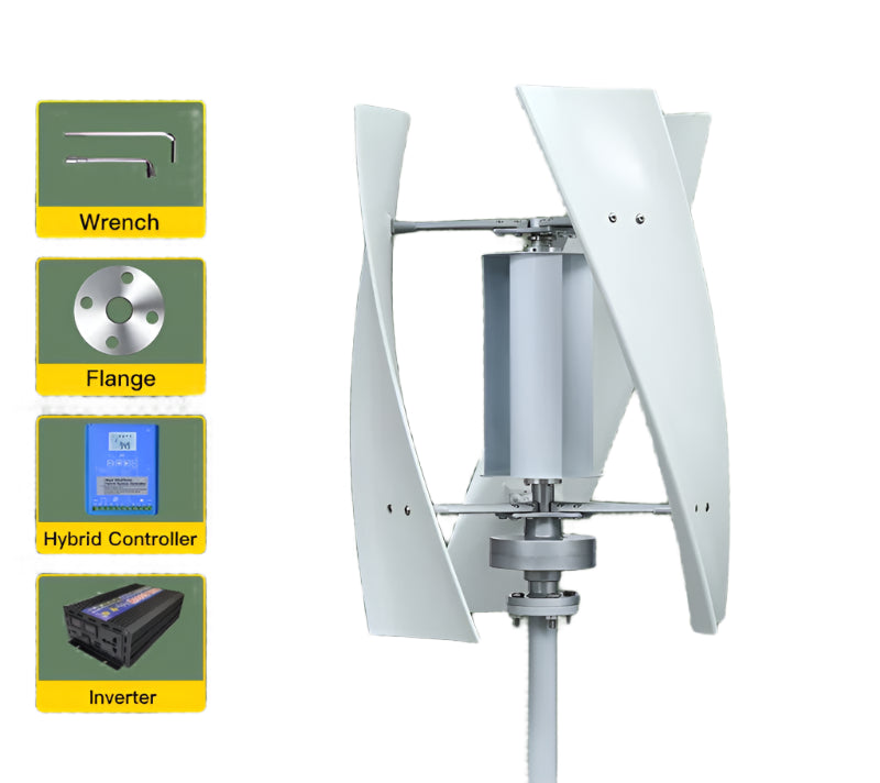 Windturbine – Compacte Windmolen – Duurzame Energie – Verticale As – Stille Generator – 2000W – Glasvezelbladen - 12V - Met Off-grid Systeem 2