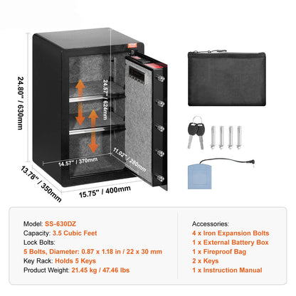 Kluis – Brandkast – Veiligheidskluis – Geldkluis – Documentenkluis – 3,5 Cubic Feet – Dual Alarmsysteem met LED-Verlichting