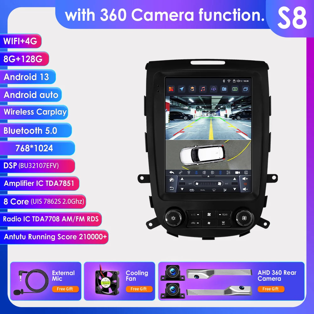 12,5 inch Android Multimedia Speler – Auto Radio – Navigatiesysteem – Touchscreen – Draadloze CarPlay – Android 14 OS – 8GB RAM – 4G LTE Connectiviteit