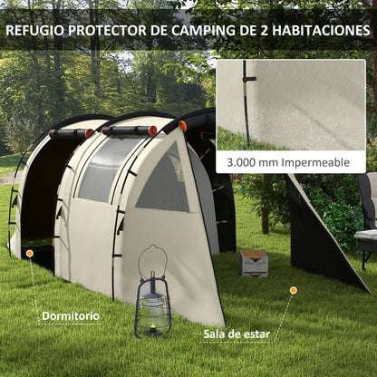 Familie Tent voor 4-5 Personen - 460x230x180 cm Donker Khaki - Waterdicht - 2 Kamers - 22 Haringen - Ideaal voor Kamperen - QUORE