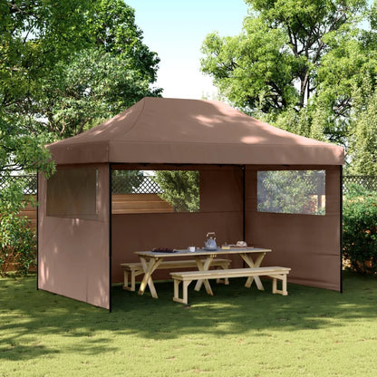 Tuinpaviljoen – Partytent – Opvouwbare Tent – Tuinkamer – Evenemententent – Outdoor Tent – met 3 Zijwanden - Waterafstotend Oxford Polyester – Stevig Gepoedercoat Staal - 410 x 279 x 315 cm - Kastanje - QUORE