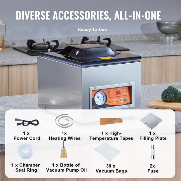 Vacuümverpakkingsmachine - Vacuum - Vacumeermachine - Vacumeermachine Foodsaver  - Kamer Vacuümsealer 260W - met 10,2” Seal Lengte - voor Natte Levensmiddelen Vlees Home Keuken Gebruik