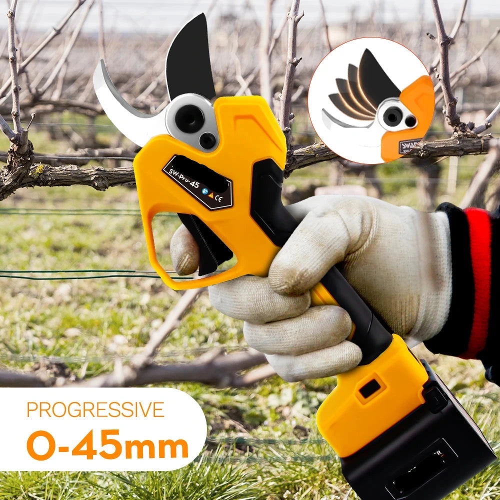 Elektrische Snoeischaar - Accu Snoeischaar - Takkenschaar - 25V - 45mm Snijcapaciteit - Lithium-ion - Anti-slip Greep - Voor Bomen - Struiken - en Bonsai - Geel