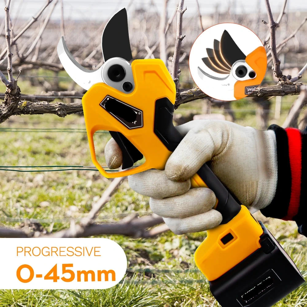 Elektrische Snoeischaar - Accu Snoeischaar - Takkenschaar - 25V - 45mm Snijcapaciteit - Lithium-ion - Anti-slip Greep - Voor Bomen - Struiken - en Bonsai - Geel - met Stok