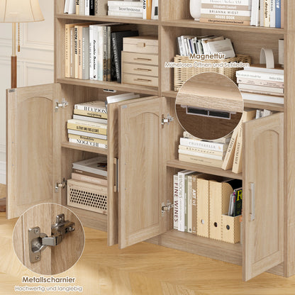 Hoge Boekenkast – Boekenkast – Opslagkast – Staande Kast – Opbergkast – 12 Vakken – 4 Deuren – Zwart – 115x27x185,5 cm – Duurzaam Materiaal